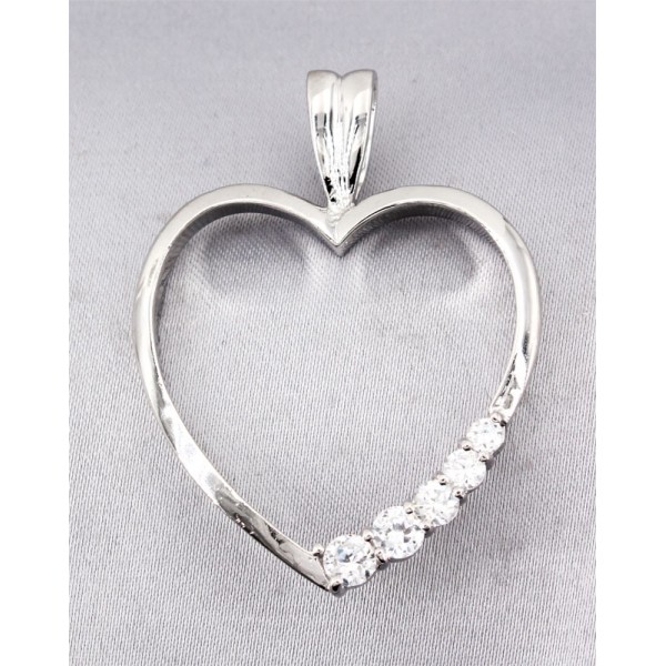 Necklace - Pendant -925 Sterling Silver w/ CZ - Heart - PT-PPT8804CL